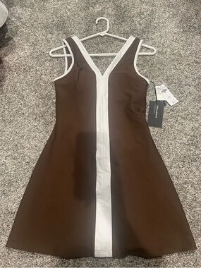 Abercrombie YPB Sleeveless V-Neck Brown Tennis Dress with White Center Stripe
